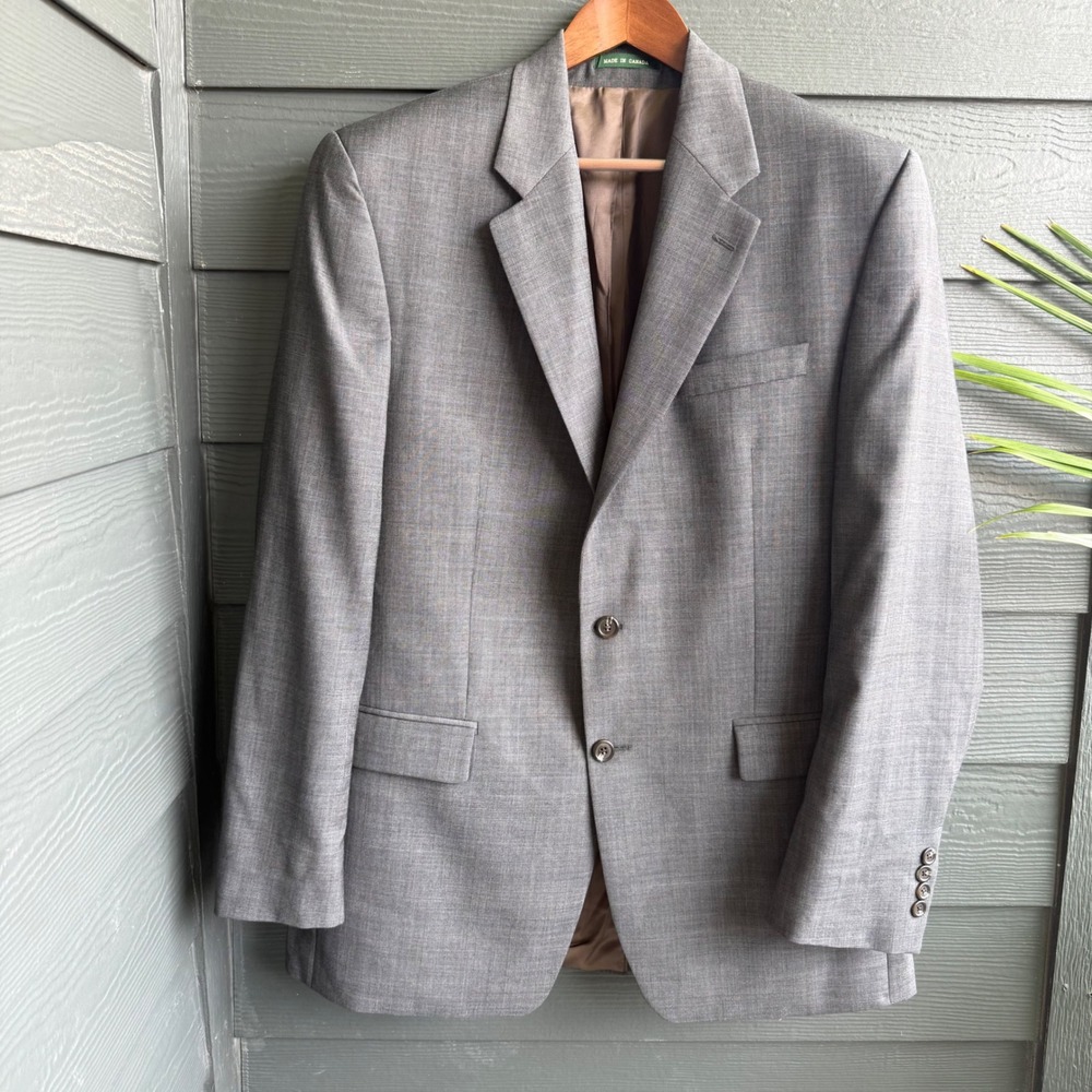 Lauren Ralph Lauren Gray 100% Wool Sport Coat Blazer‎ 42L Made in Canada